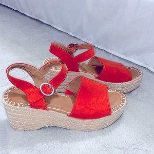 Orange Suede Platform Sandals